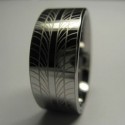 Tyre Tread Ring -  Bright Silver Tungsten Ring & Etched Tread